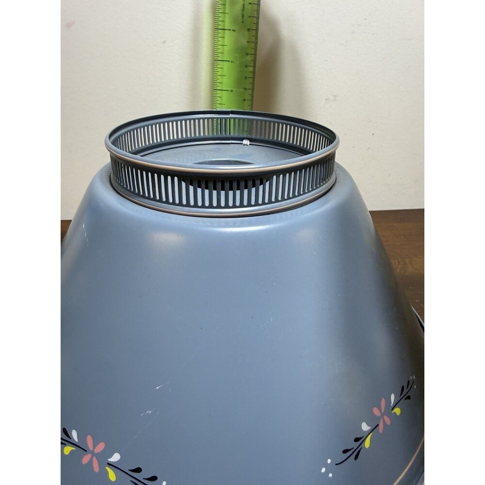 Vintage Tole Toleware Metal Blue Gray Lamp Shade 12"w Painted Flowers Floral - Picture 8 of 9